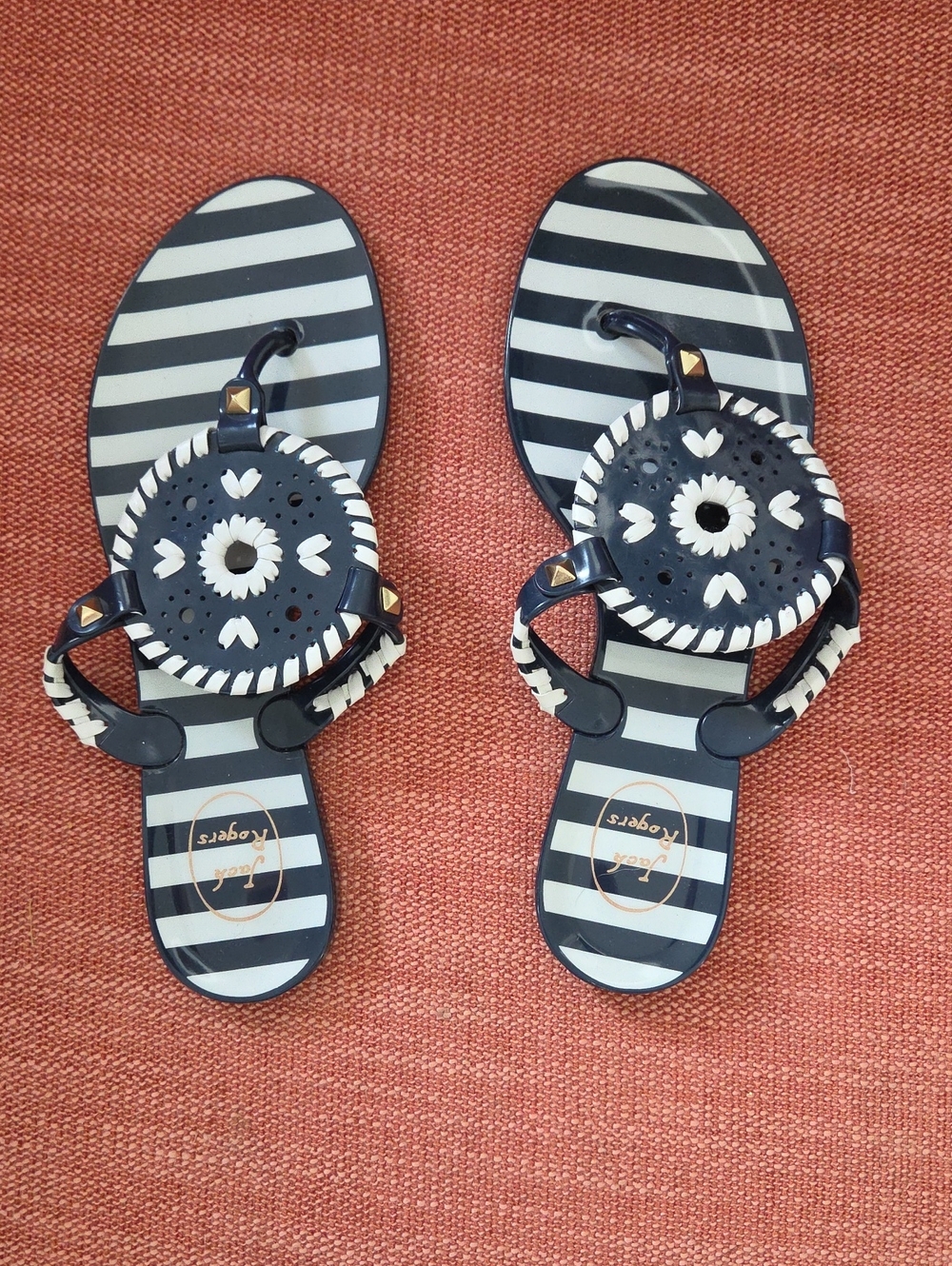 JACK ROGERS. Women's Navy & White Striped Jelly Sandals